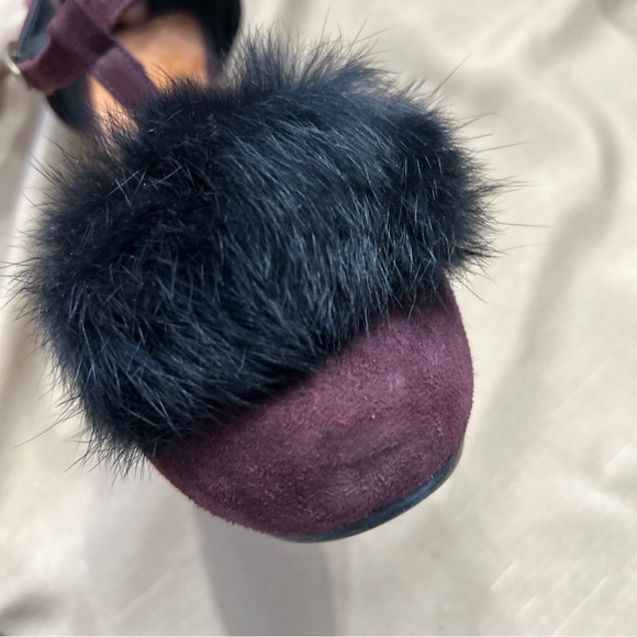Chie Mihara Burgundy Suede Pompom Platform Heels Sz 7 (37.5) - Picture 11 of 13